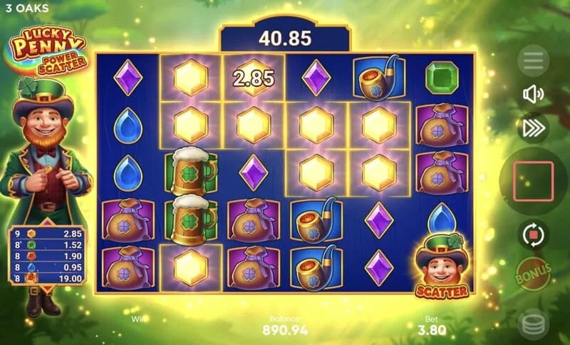 Lucky Penny Power Scatter - основна игра с каскадни изчезвания и натрупващ се множител