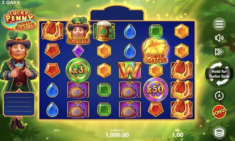 Lucky Penny Power Scatter - символ Power Scatter със златна монета и подсветка
